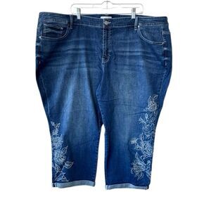 Lane Bryant Mid-Rise Jeans Girlfriend Crop Floral Embroidered Denim SZ 28